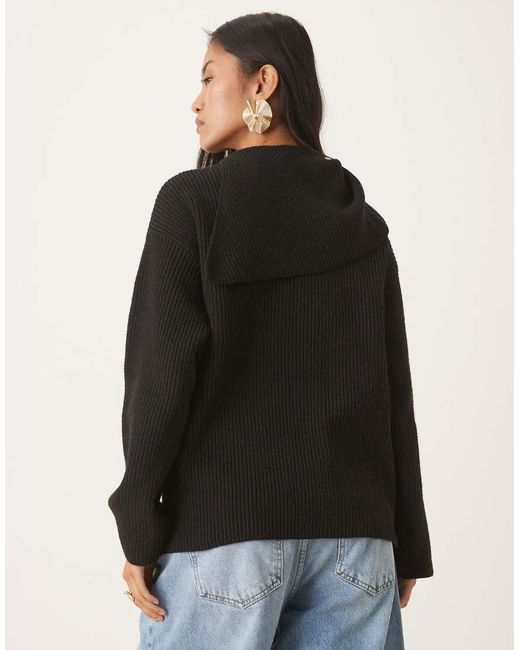 Pretty Lavish Black Split Collar Oversized Knit Jumper