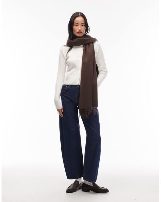 & Other Stories Brown Premium Fringed Edge Pure Wool Scarf