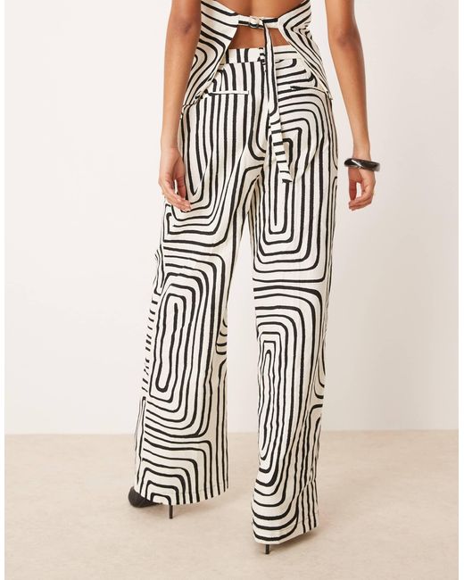 Mango White Co-ord Scribble Print Linen Mix Wide Leg Trouser