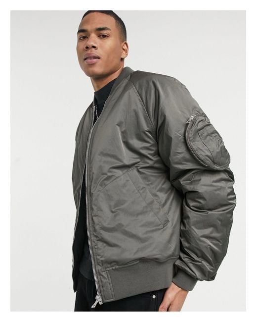 ASOS Oversized Bomber Jacket With Rouche Detail in Grey for Men | Lyst ...