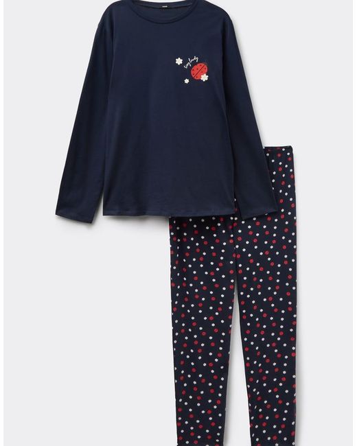 Tezenis Blue Ladybug Print Cotton Long Pyjamas