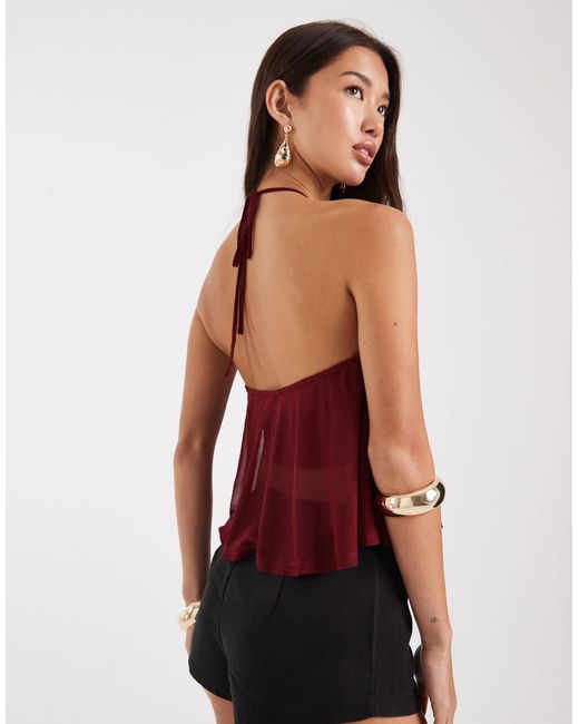 Miss Selfridge Red O Ring Ruffle Split Front Top