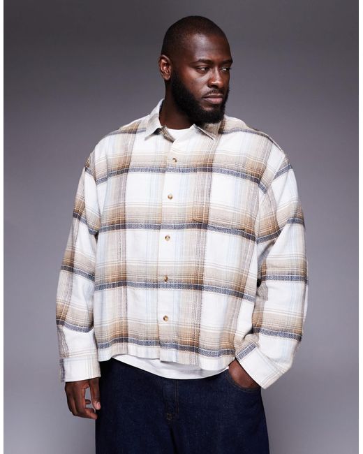 Surchemise coupe carrée à carreaux - beige ASOS pour homme en coloris Gray