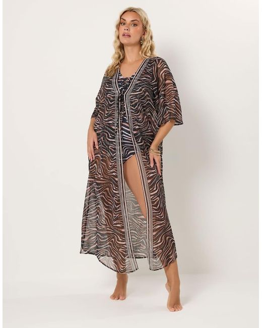 Yours Clothing Brown Animal Chiffon Kimono