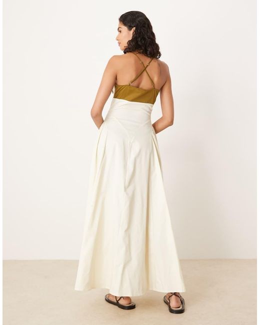 ASOS Natural Poplin Ruched Bust Maxi Dress With Corsetry Seaming Detail