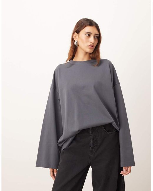 ARRANGE Gray Cotton Oversized Long Sleeve T-shirt