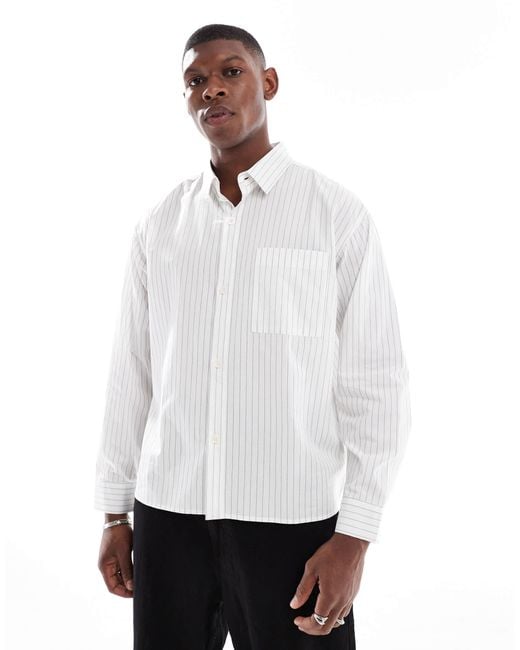 Cotton On Cotton on – hampton – langärmliges hemd mit weißen und schwarzen streifen in White für Herren