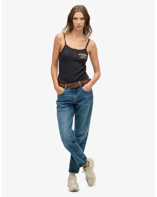 Superdry Blue Athletic Essentials Graphic Button Cami Top