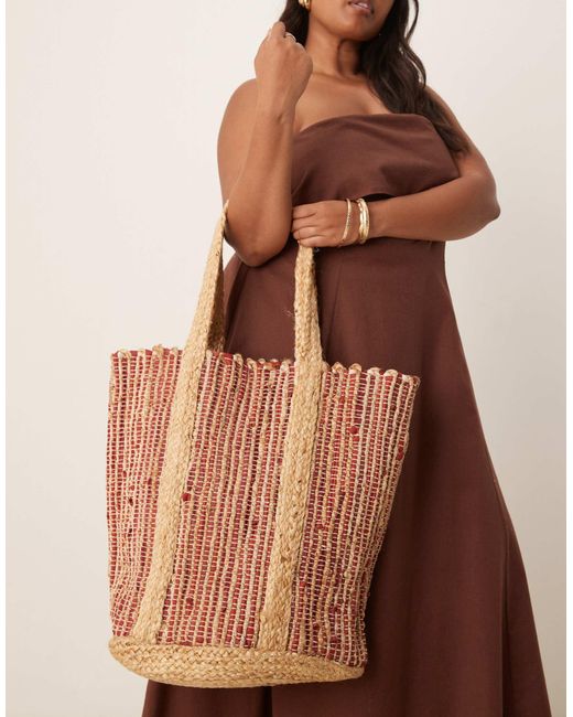ASOS Natural – mehrfarbig gestreifte tragetasche aus hochwertigem jute-stroh