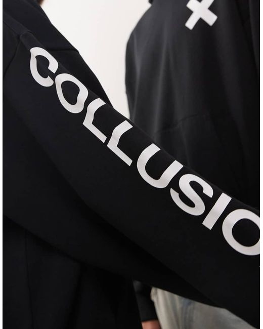 Collusion Black Unisex Logo Boxy Hoodie