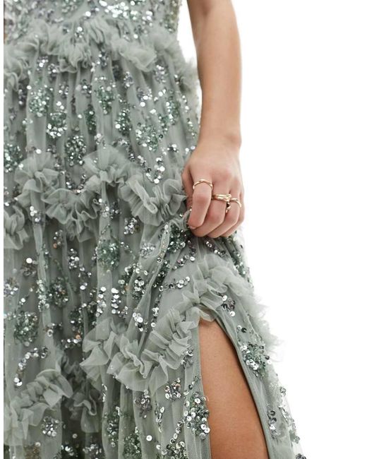 Maya Green Fully Embellished Halter Neck Maxi Dress