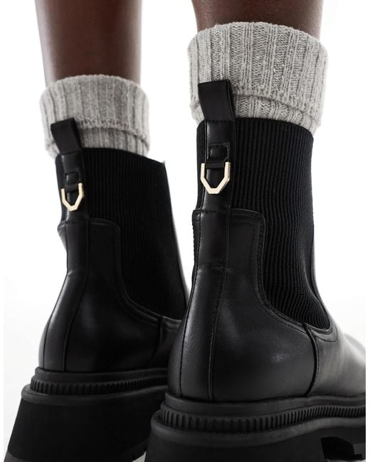 London Rebel Black Becky Chunky Mid Ankle Chelsea Boots