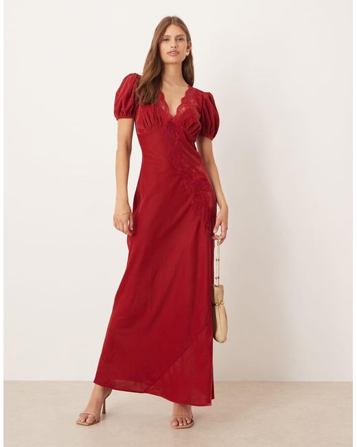 ASOS Red Velvet Tea Maxi Dress With Lace Trim