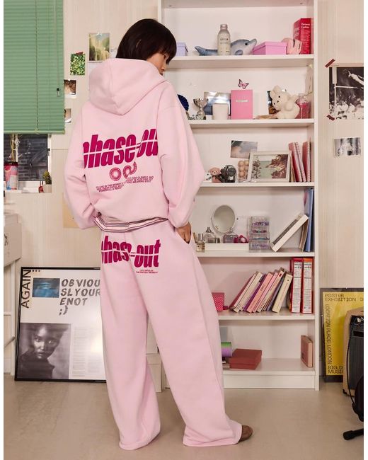 Bershka Pink Printed Wide-leg Plush Trousers