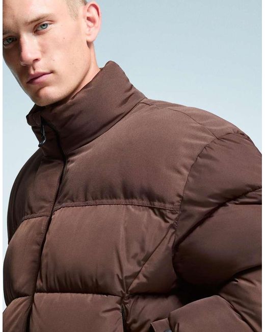 Bershka Brown Technical Puffer Jacket for men