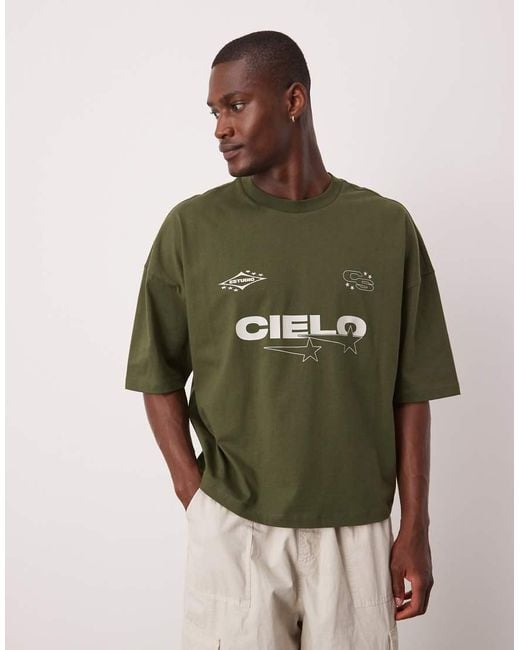 Camiseta De Corte Cuadrado Extragrande Con Sisas Caídas Y Detalle Estampado De -Verde ASOS de hombre de color Green