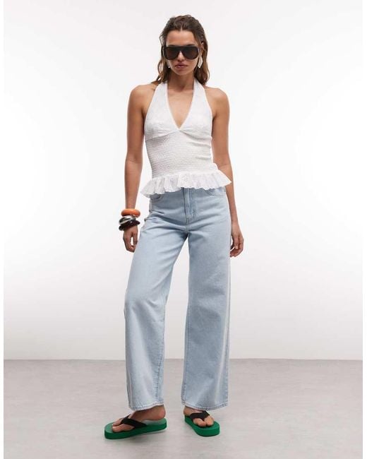 Gina Tricot White Halterneck Broderie Anglaise Top