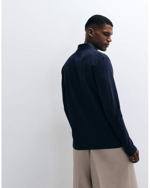 Polo Basic A Maniche Lunghe di ASOS in Blue da Uomo