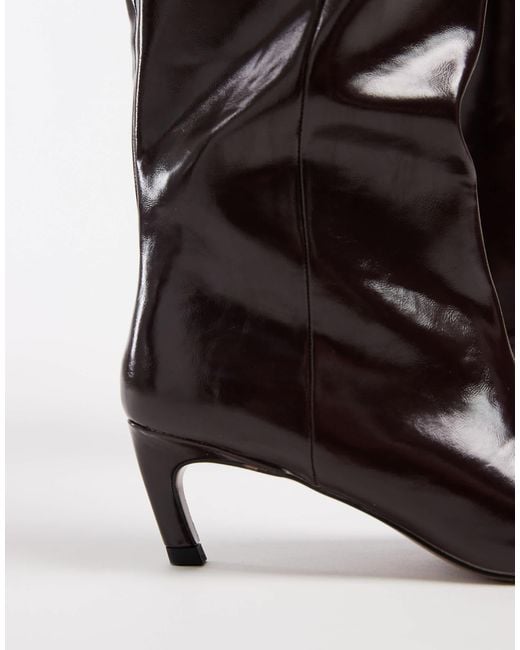 ASOS Natural Carmel Pull-on Kitten Heeled Knee Boots