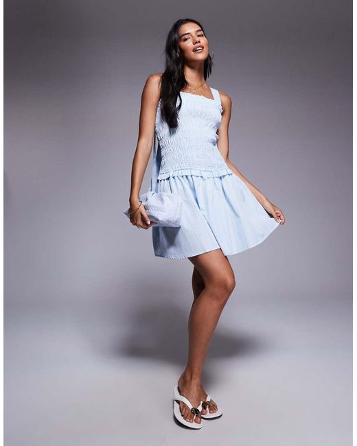 River Island Gesmokte Mini Jurk in het Blue