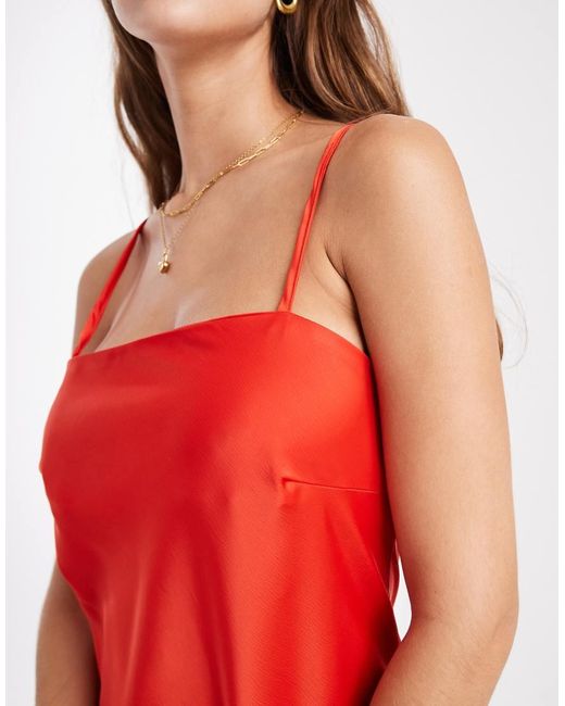 Pieces Red Satin Cami Mini Dress