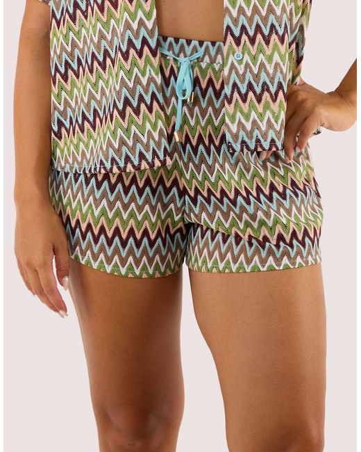 Wolf & Whistle Green Kalahari Zig Zag Crochet Beach Shorts