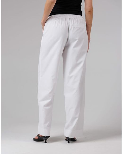 French Connection White Cotton Blend Elasticated Straight Leg Poplin Trousers