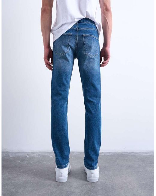 Vaqueros Elásticos De Corte Pitillo Con Lavado Medio De -Azul Topman de hombre de color Blue