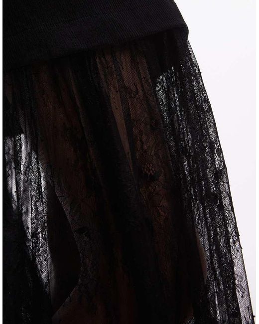ASOS Black Cord T-shirt Hybrid Maxi Dress With Lace Skirt