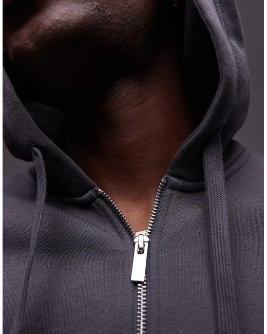 Felpa Oversize Color Antracite Con Cappuccio E Zip di Topman in Black da Uomo
