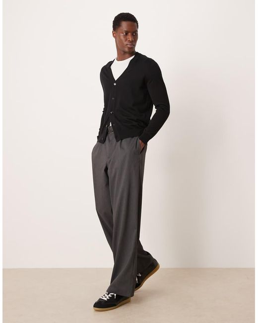 Mango Black 100% Wool Lightweight Knitted Cardigan for men