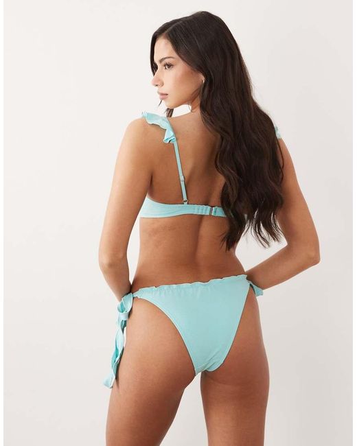 South Beach Blue Tieside Bikini Bottom With Frill Detail