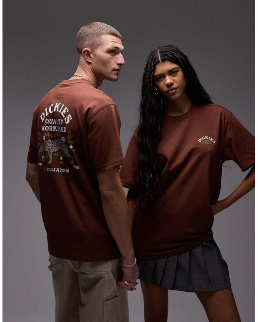 Dickies Brown Fort Lewis Leopard Graphic Back Print T-shirt