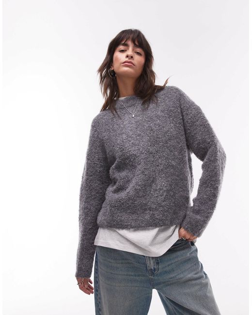 Pull oversize en maille duveteuse à col ras Mango en coloris Gray