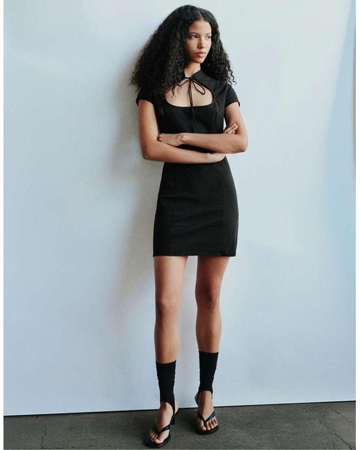 Pull&Bear Black Short Bow Dress