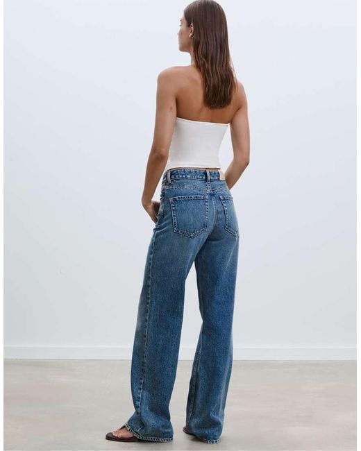 Stradivarius Blue Petite D92 Straight Wide-Leg Jeans