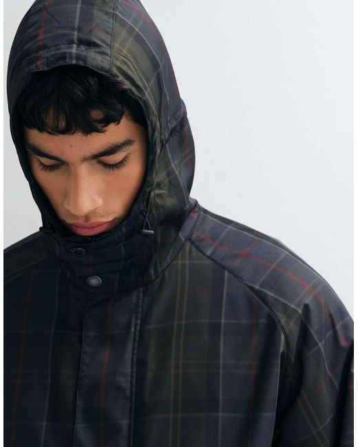 Barbour Blue Showerproof Tartan Check Hooded Jacket for men