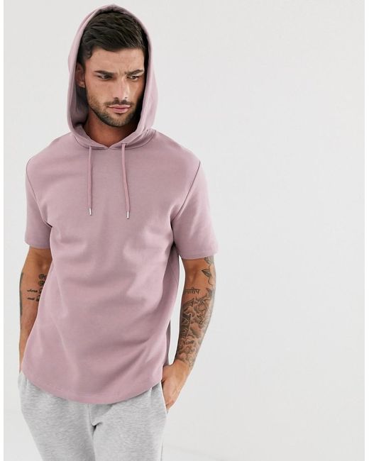 ASOS Pink Short Sleeve Hoodie With Curved Hem for men
