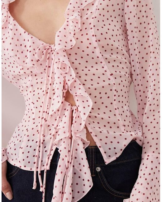 Gina Tricot Pink V-neck Ruffle Blouse