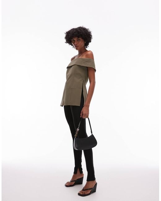 Mango Black Structured Longline Bardot Top