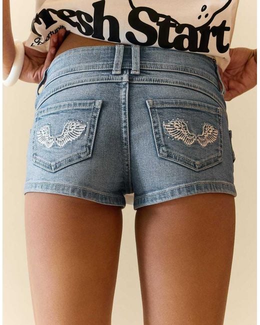 Bershka Red Denim Mini Shorts