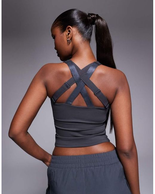 4505 Blue Active High Support Running Vest With Inner Bra And Adjustable Straps