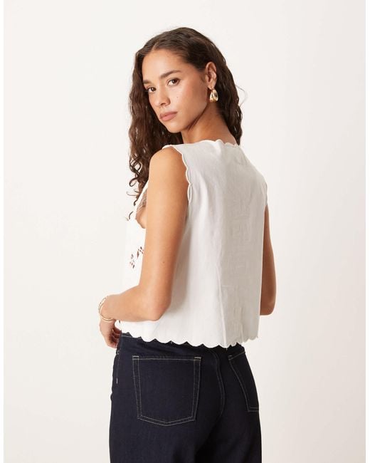 Y.A.S White Embroidered Tie Front Vest