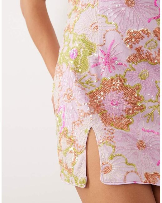 Missy Empire Pink Sequin Square Neck Side Split Mini Dress