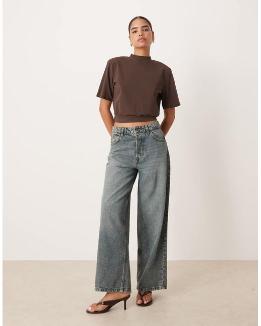 ASOS Brown Structured Shoulder Pad Top With Open Back Detail