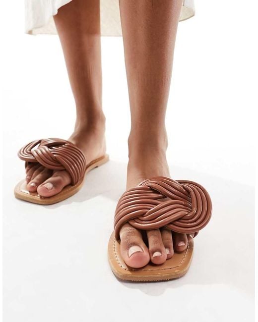 ASOS Brown Wide Fit Fifi Woven Mule Flat Sandals