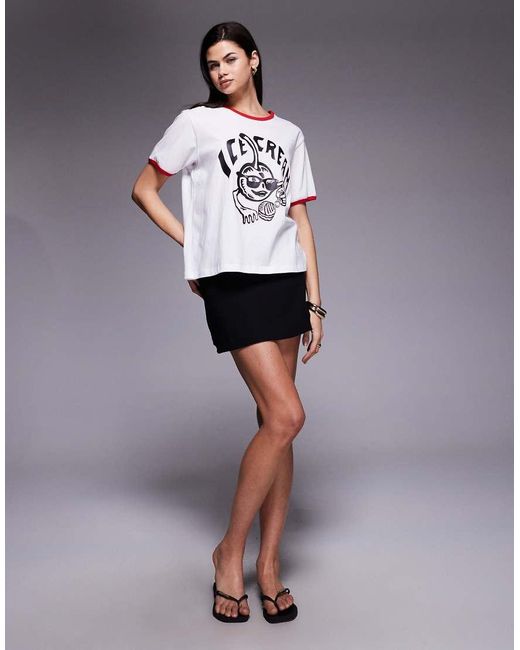 ICECREAM Gray Cherry Print Ringer T-Shirt
