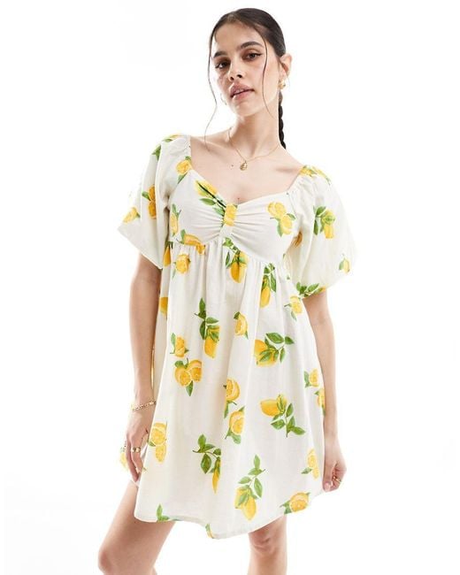 Wednesday's Girl White Lemon Print Mini Smock Dress