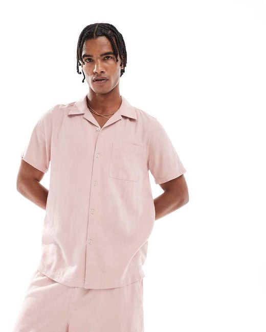Camicia Effetto Lino Rosa Chiaro Con Rever di New Look in Pink da Uomo