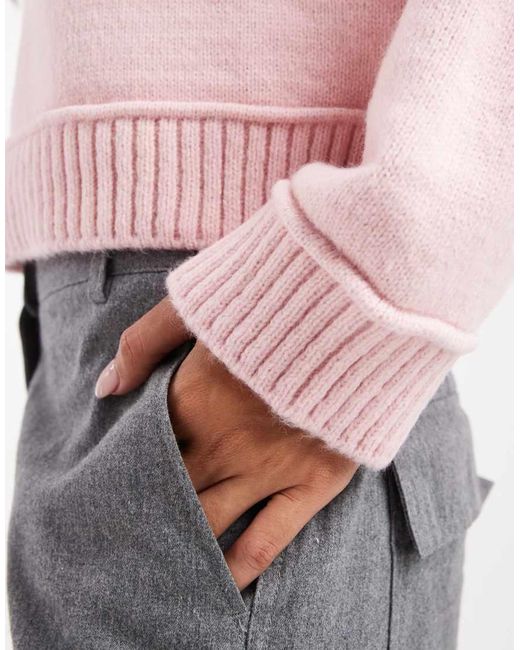 ASOS Pink Knitted Oversized Jumper With Wide Rib Detailing In
